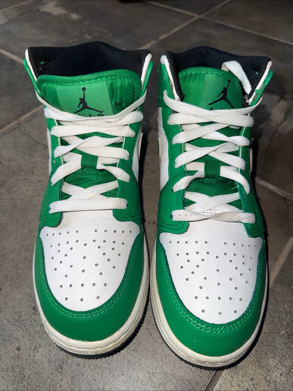 Jordan 1 Mid  Green and White Sneakers